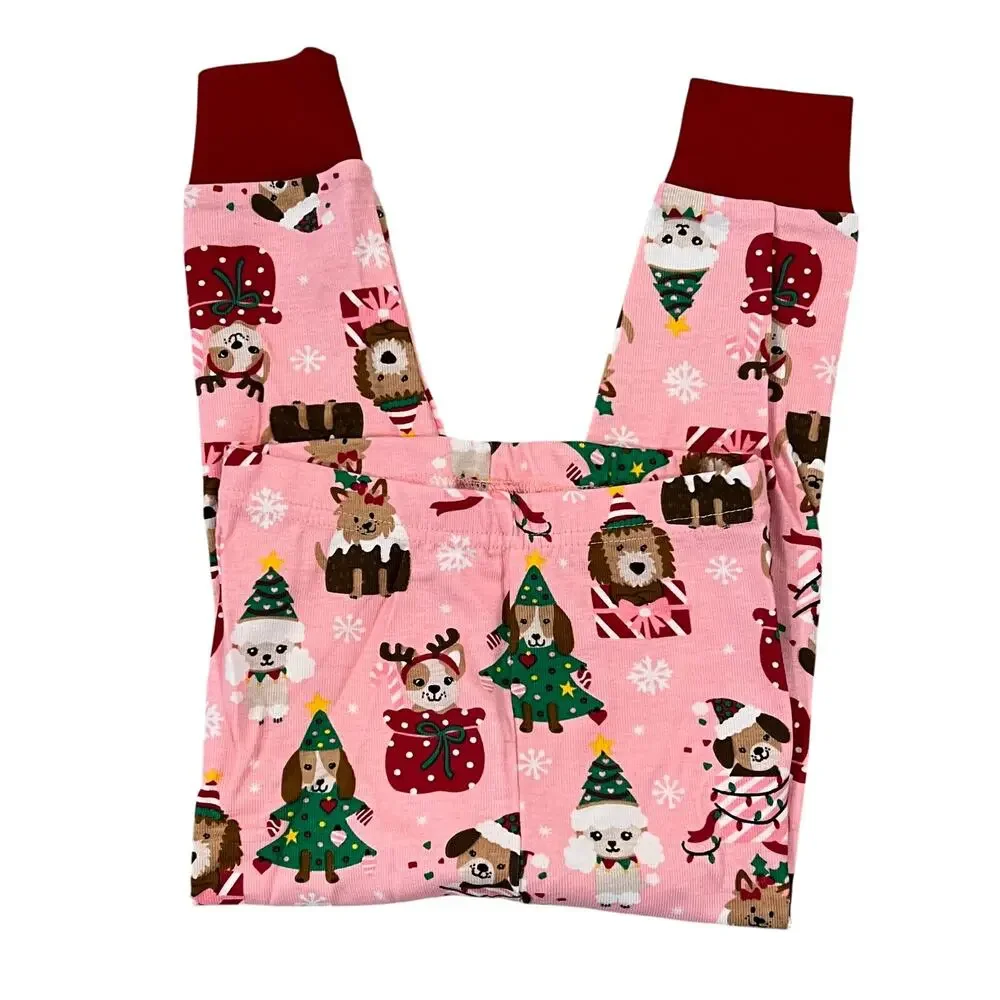 NWT Gymboree Pink W/Christmas Puppy Cotton 2-Piece Pajamas -